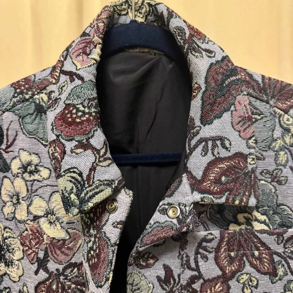 Zara Men's Floral Jacket - Blue and Cream - Picture 2 of 13